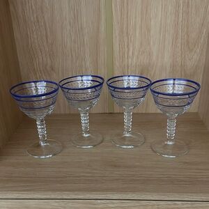 Glass Cordial Glass with Cobalt Blue Trim and Embossed Laurel Pattern